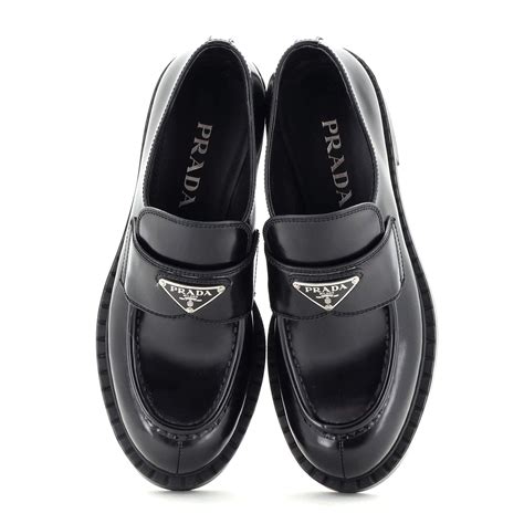 prada spazzolato logo bit loafer black|Prada Triangle Logo Loafer (Women) .